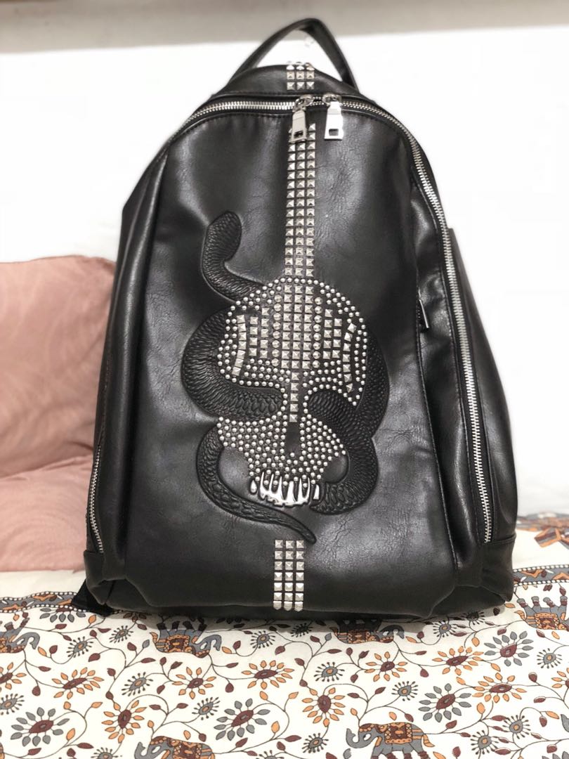 zara black studded backpack