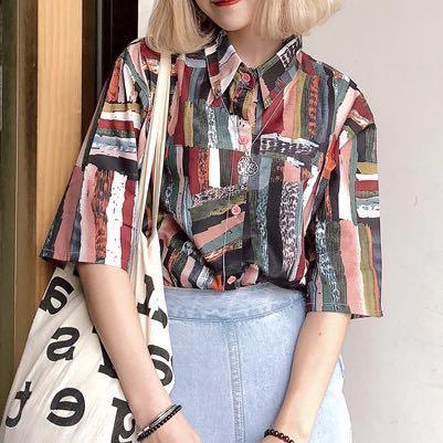 Ulzzang Loose Top Button Shirt Collar Oversize Boyfriend Tee Colourful Graphic Korean Retro Vintage Tumblr Tee Shirt Top Cool Kpop Dance Women S Fashion Clothes Tops On Carousell Striped korean aesthetic knit oversized sweater. ulzzang loose top button shirt collar oversize boyfriend tee colourful graphic korean retro vintage tumblr tee shirt top cool kpop dance