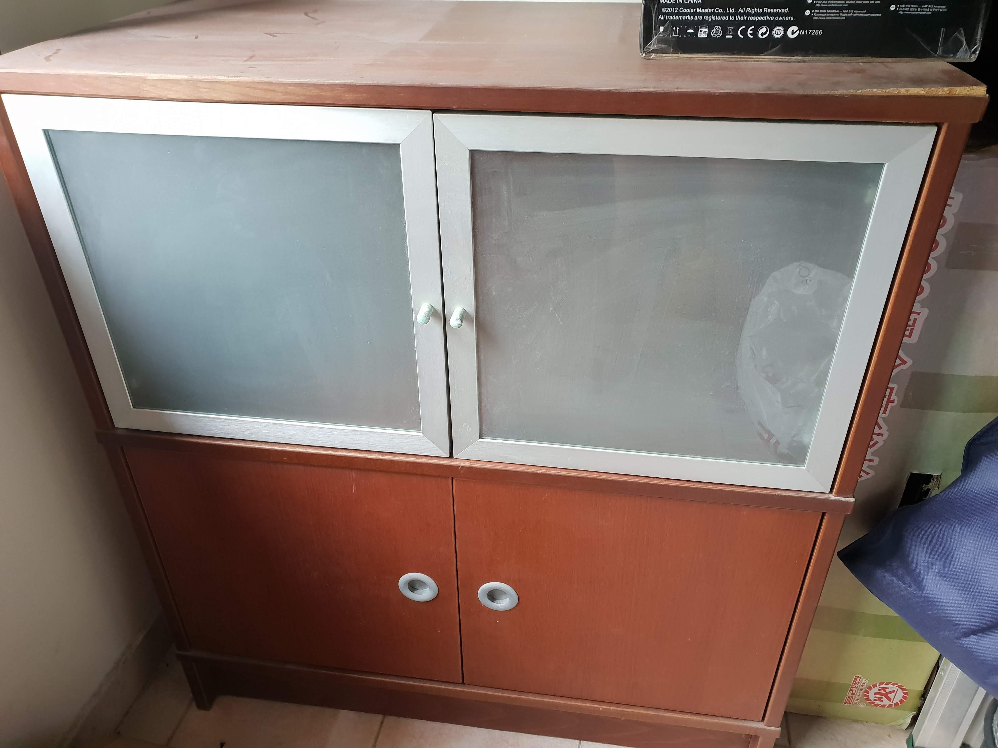 4 Door Ikea Cabinet With Glass And Wood Doors Furniture Shelves Drawers On Carousell