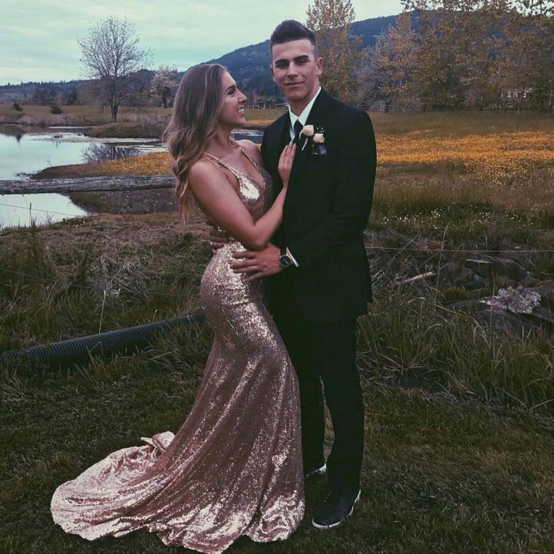 rose gold prom dress with date Mermaid Long Glitter Formal Prom Dress main image 0