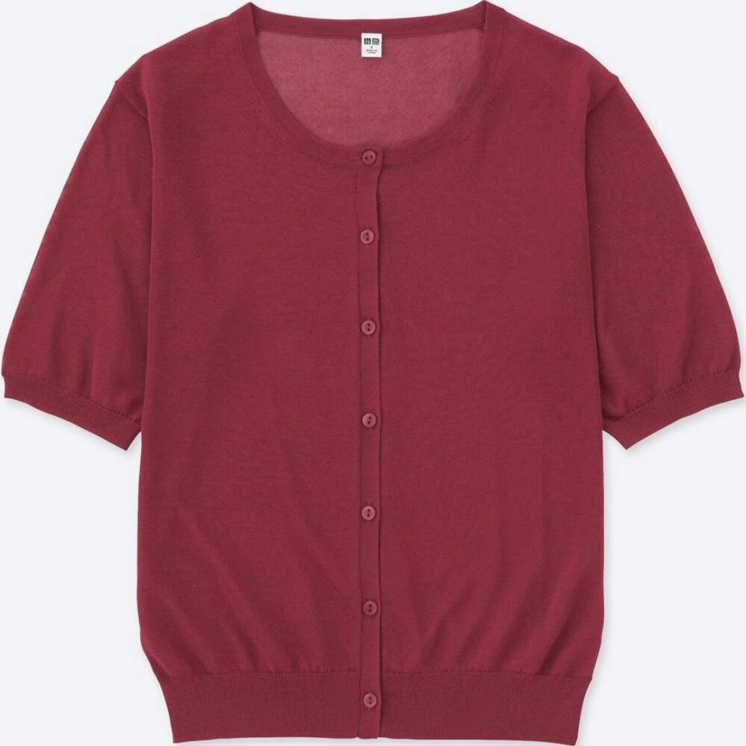 Red short sleeve cardigan cheap