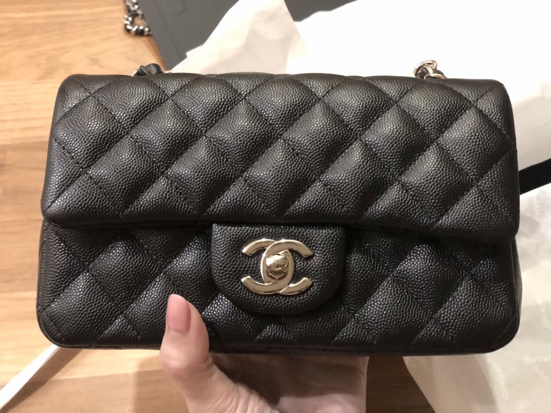 Chanel rectangular mini black caviar lghw, Luxury, Bags & Wallets on  Carousell