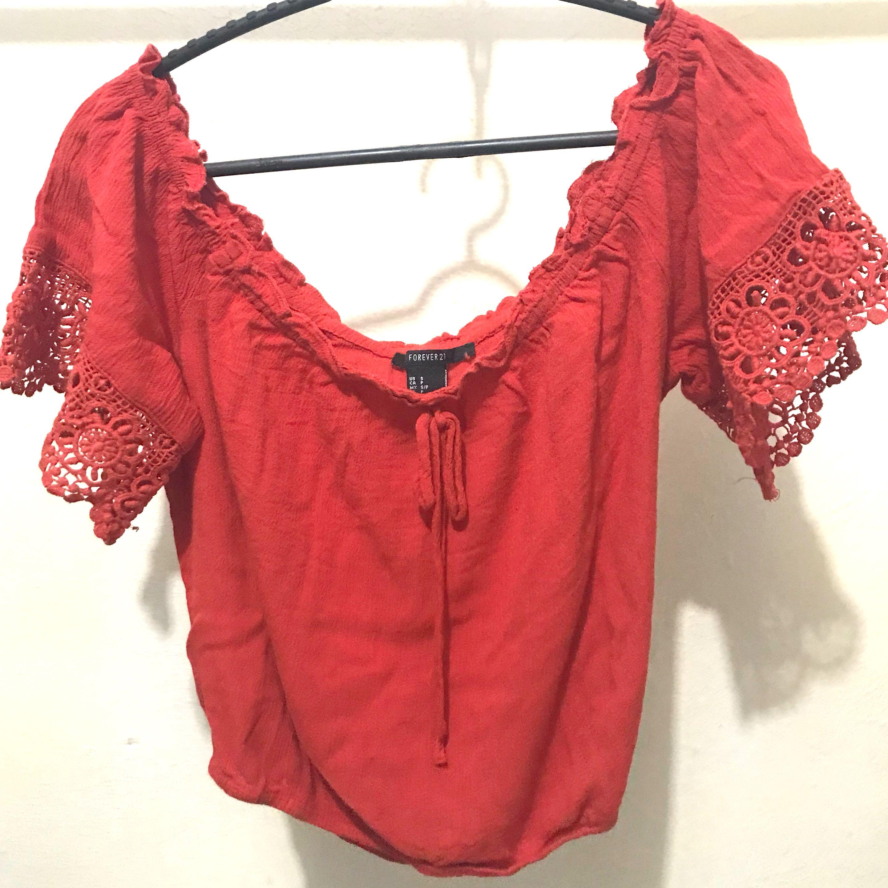 Forever 21 Orange Off Shoulder Summer Crop Top Women S Fashion