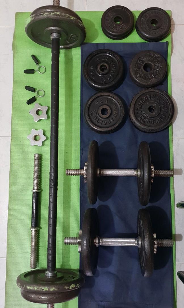 FULL SET GYM PLATES BARBELL DUMBBELL