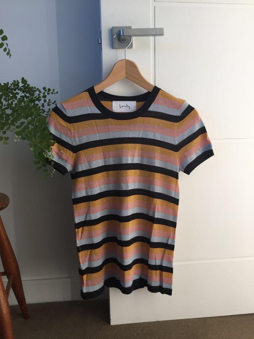 Lonely Hearts Sparkle Stripe Knit Tee Women S Fashion Clothes On