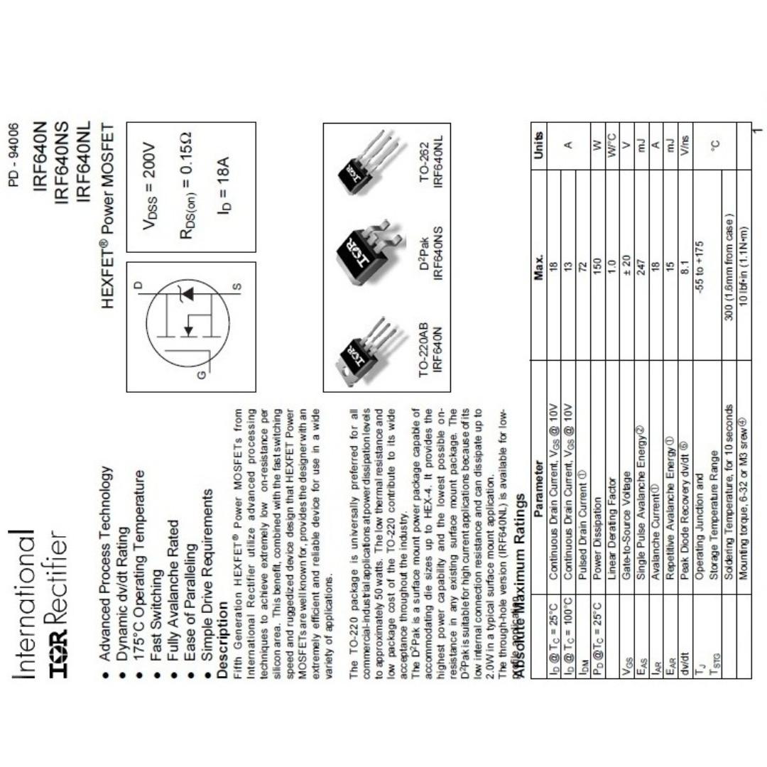 2 x irf610pbf N Kanal hexfet Power MOSFET Transistor irf610