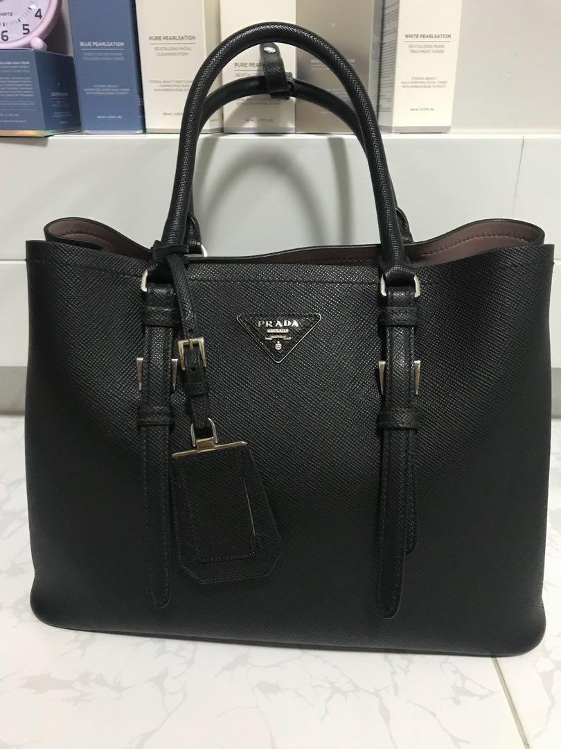 Prada Saffiano Cuir Double Bag, Luxury, Bags & Wallets on Carousell