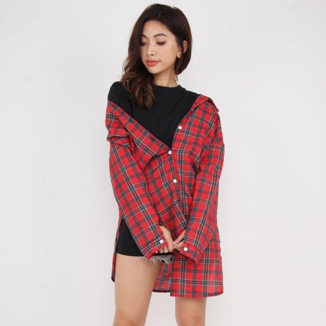 Red sale flannel cardigan