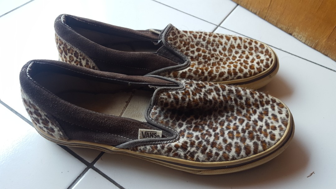 vans leopard fur slip on