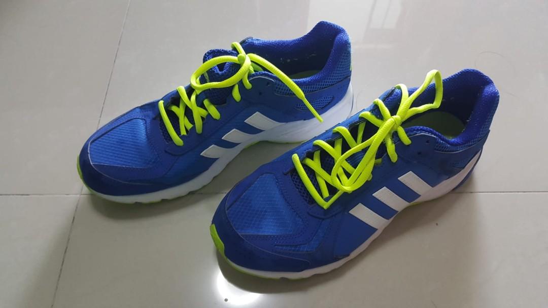 Adidas Cloudfoam blue and neon yellow shoelace, Sports, Sports Apparel on  Carousell