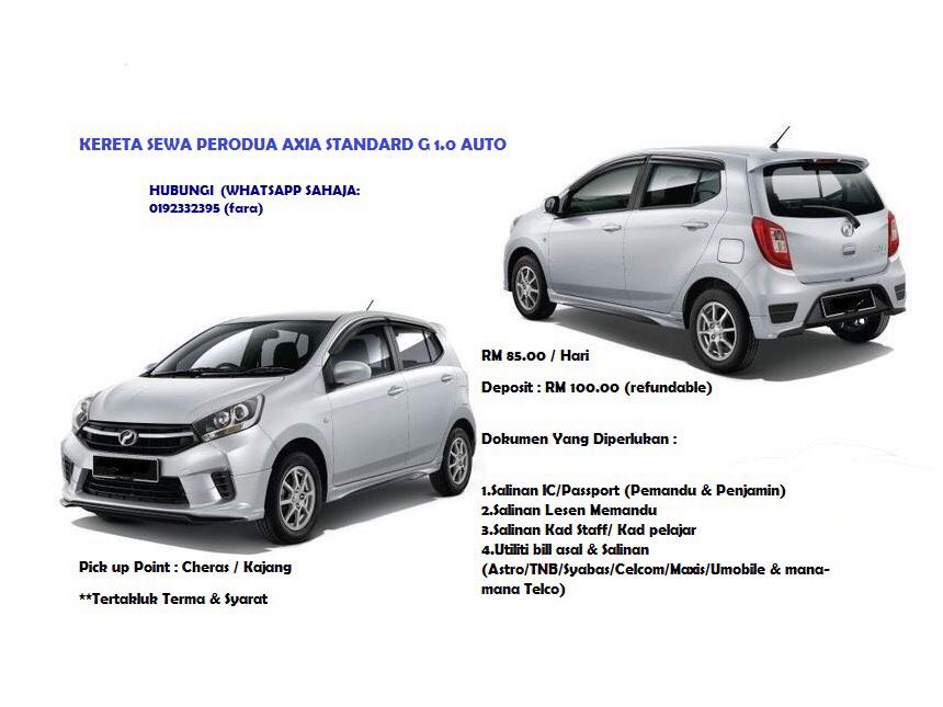 Perodua Axia Standard G 1 0 A For Rent Kereta Kenderaan Untuk Disewa Di Carousell