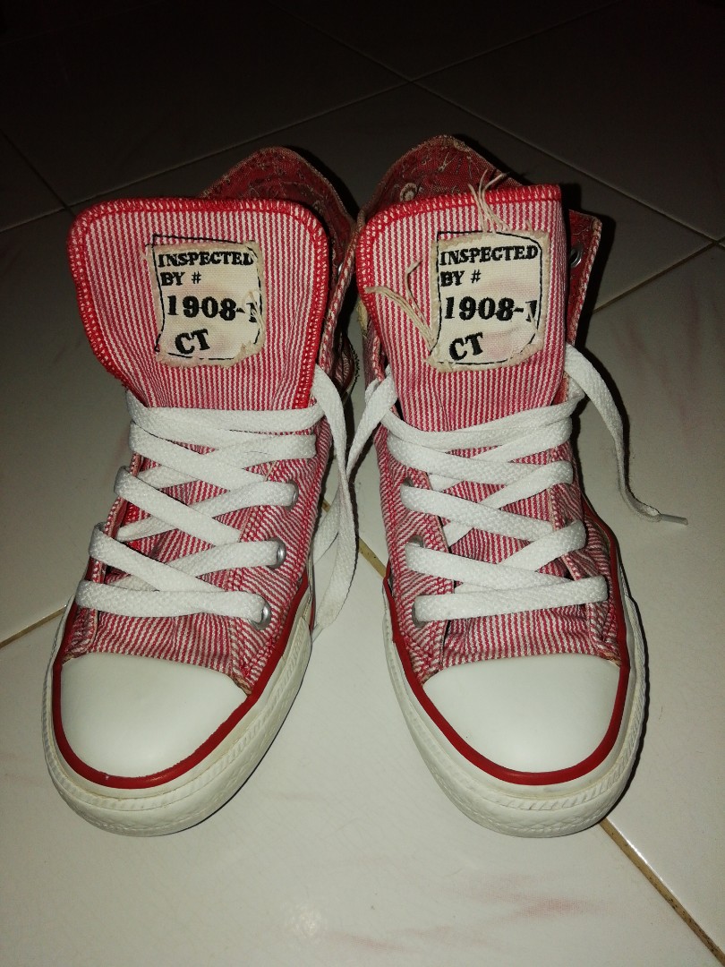 Sepatu Converse All Star High Garis Merah Putih Kirimgratis Fesyen Wanita Sepatu Di Carousell
