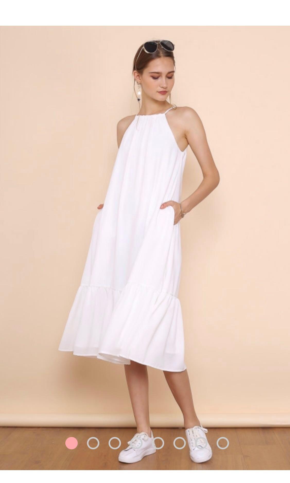white halter midi dress