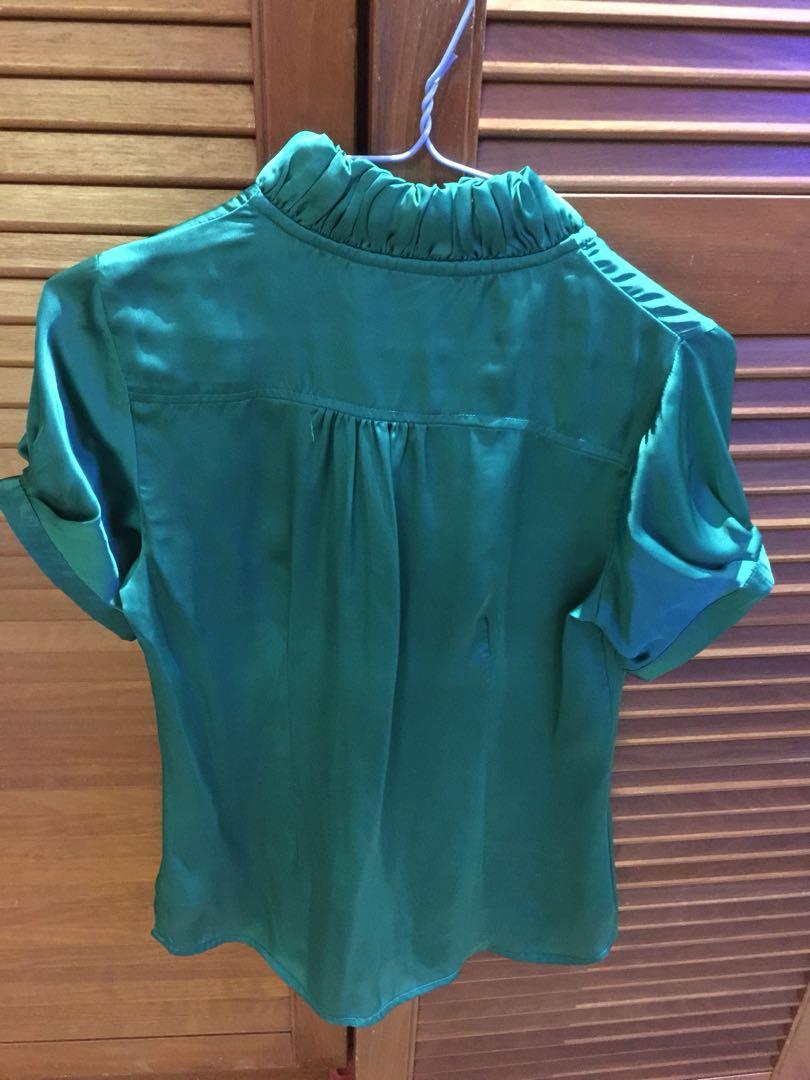 turquoise satin blouse