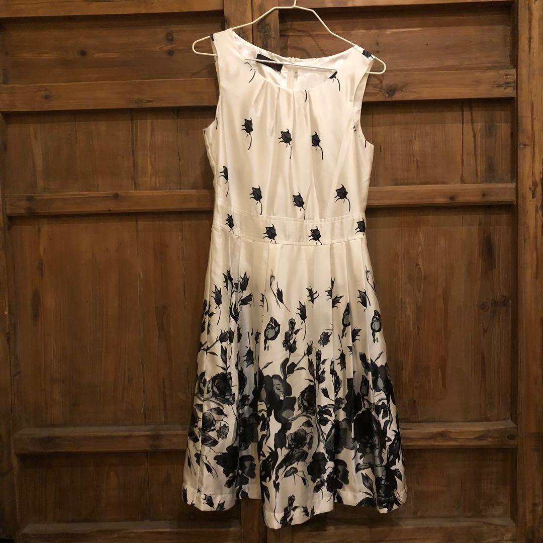 white dress with black roses