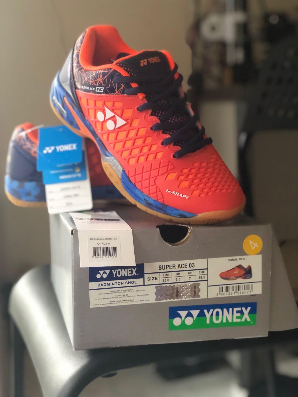 Yonex badminton shoes Super Ace 03 coral red Sports Equipment Sports Games Racket Ball Sports on Carousell