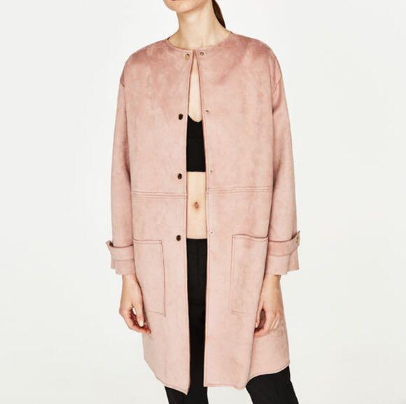 Zara Faux Suede Coat in Dusty Pink 