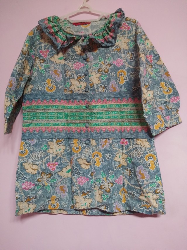 Batik Biru Tosca Model Pramugari Fesyen Wanita Pakaian Wanita Atasan Di Carousell