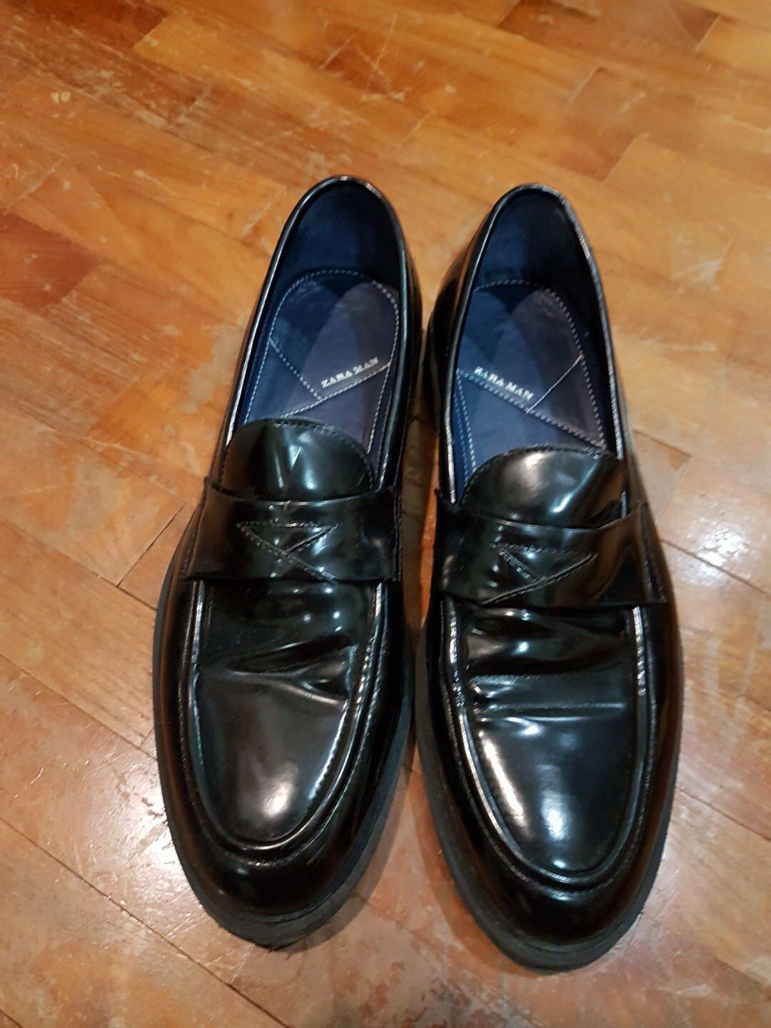 zara black leather shoes