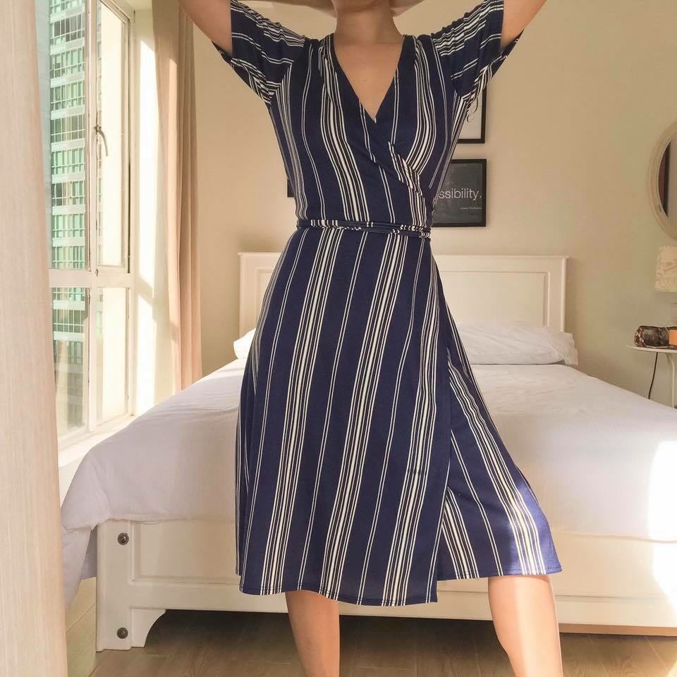 striped wrap dress