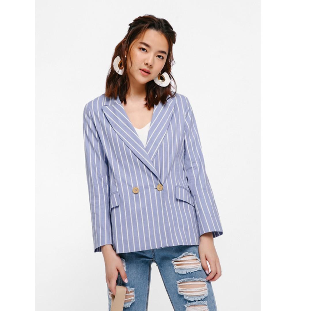 Fausta Striped Oversized Blazer Xs Love Bonito Lb Women S Fashion Clothes Outerwear On Carousell