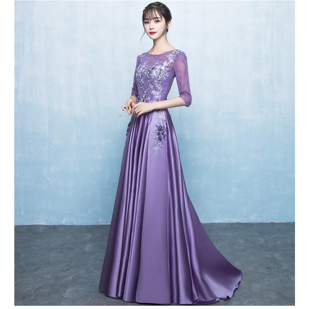 strapless open back dress Lucille Elegant Off-Shoulder Rose Mid Dress (with Ribbon)-Purple main image 1