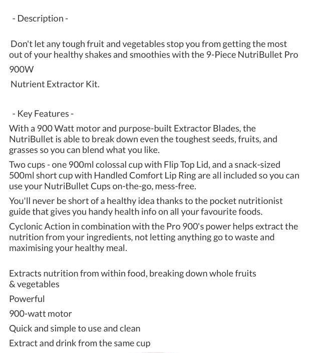 Featuring 900 watts of power, the NutriBullet 900's extractor