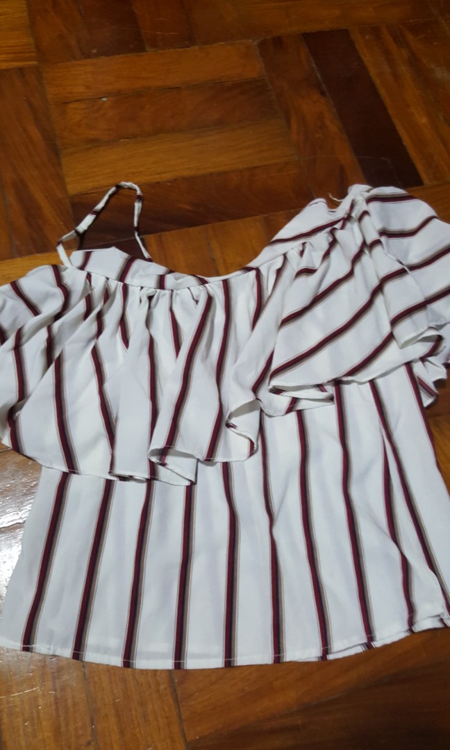 Maroon and White Strips One Side Top, Women's Fashion, Tops, Others ...