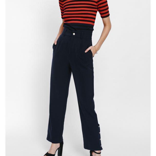 high waisted side button jeans