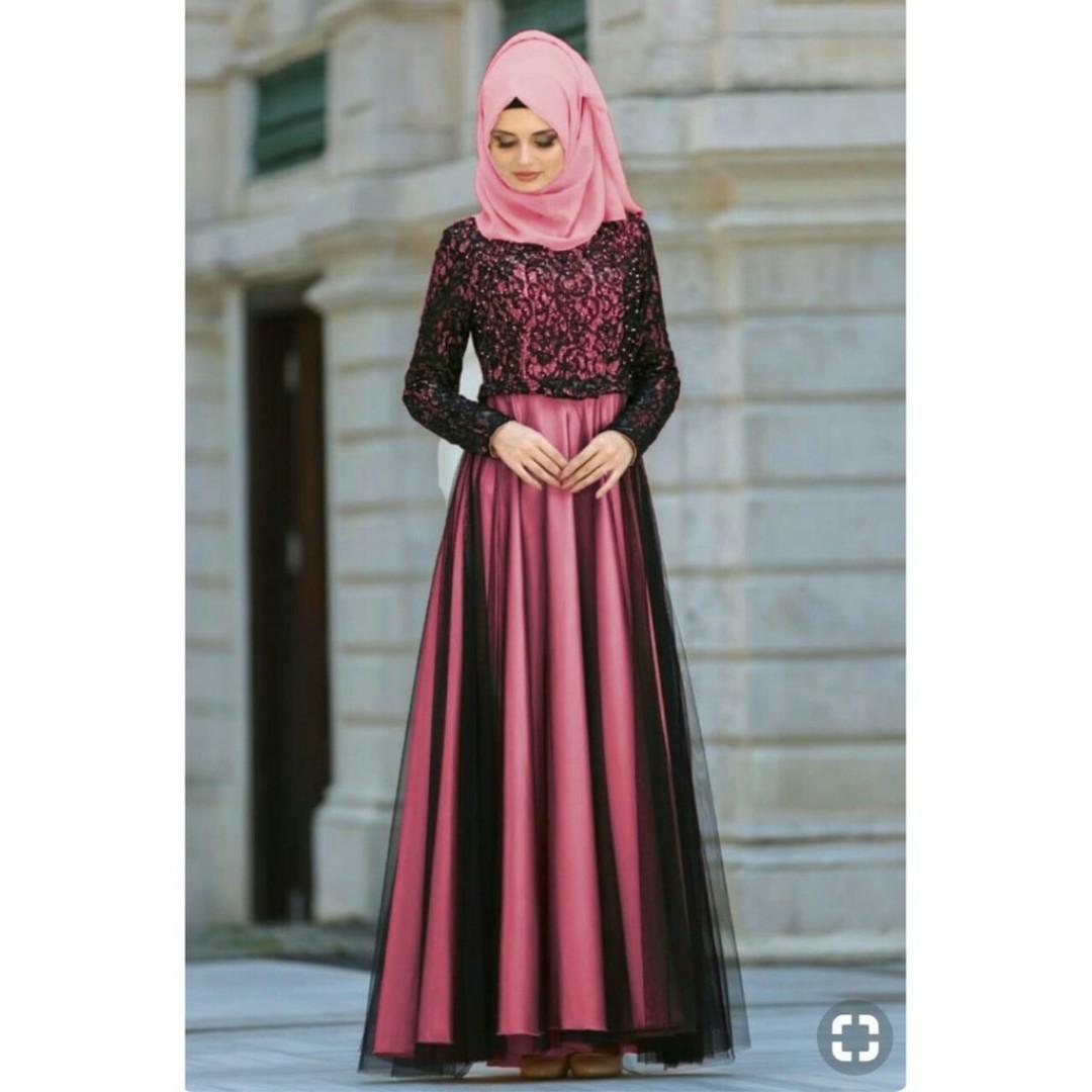 Pre order Muslimah long sleeve Glamour Miela maxi dress pink yellow purple grey nude Women s Fashion Muslimah Fashion Baju Kurung sets on Carousell