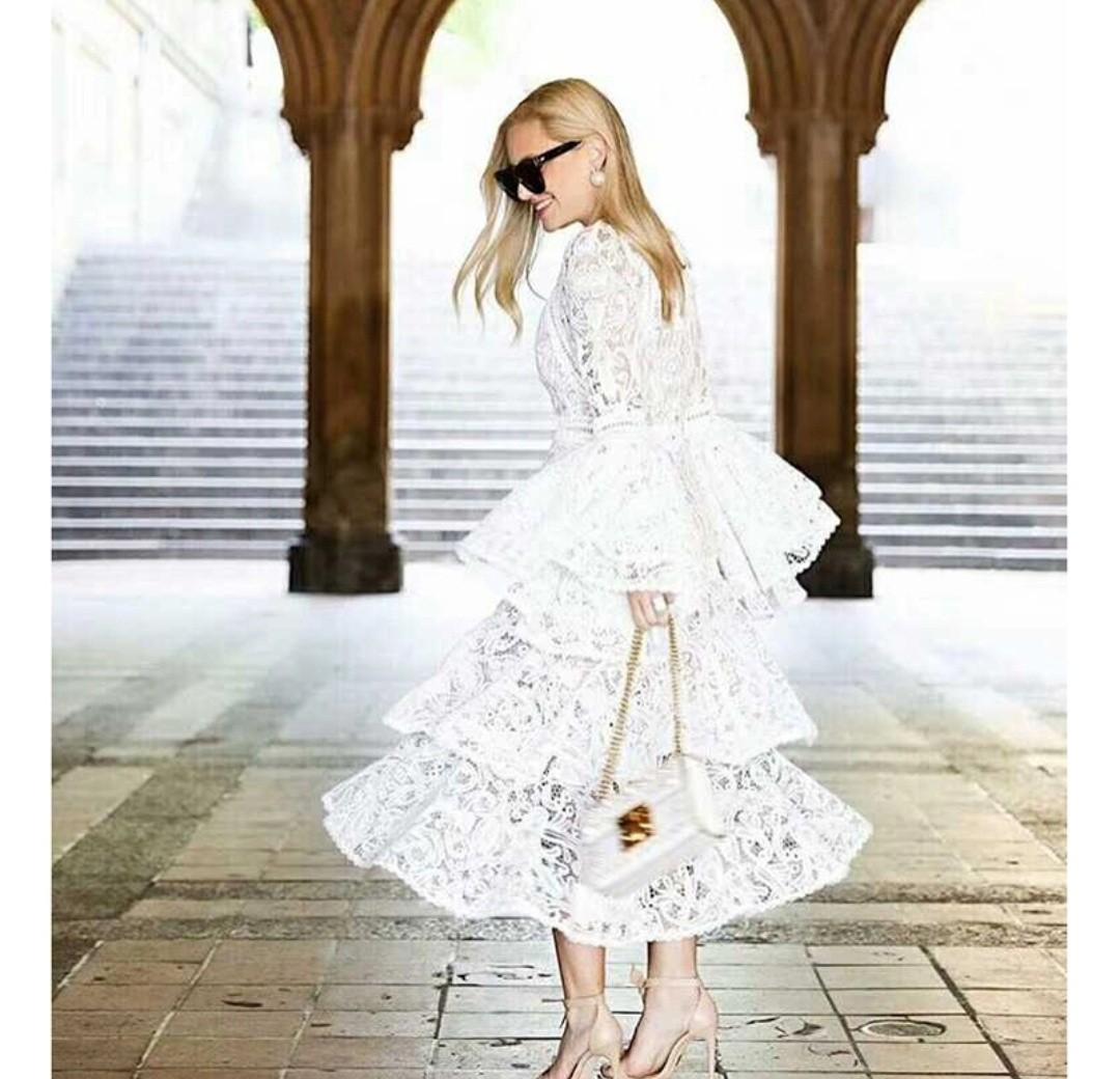 designer white lace dress
