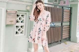 [CNY SPECIAL] MFW Floral Puff Sleeve Wrap Dress in Pink