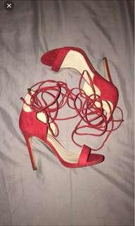 Lipstik red lace up heels