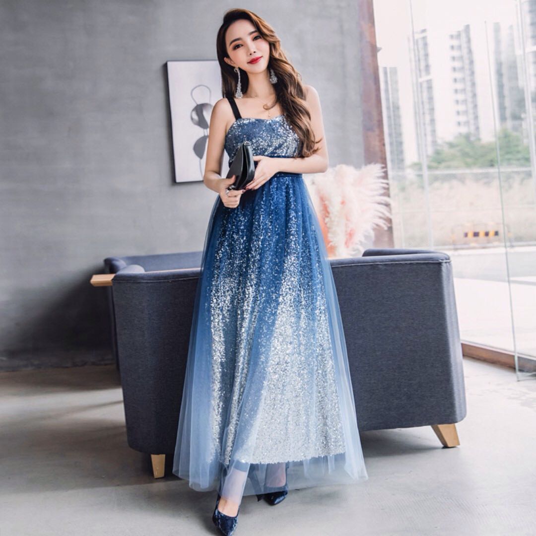 BLUE SILVER OMBRE SEQUIN DRESS RENTAL Women s Fashion