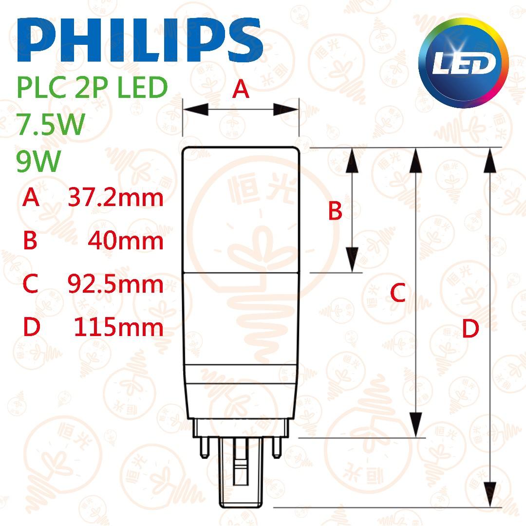 Philips 飛利浦 PLC PL-C 2P 兩針 7.5W LED 插管 插拔管 燈管 3000K 4000K 6500K 15,000 ...