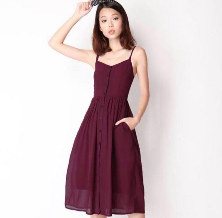 Wine red midi dress