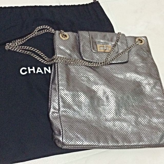 Authentic Chanel Silver Drill Perforated Leather Large Flap Tote Bag  <RESERVED>, Luxury, Bags & Wallets on Carousell