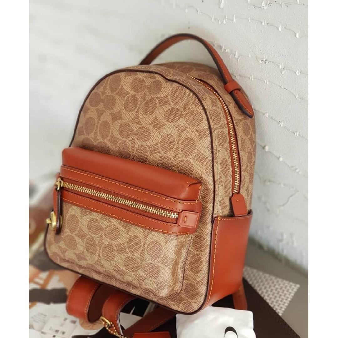 Authentic Coach Campus Backpack 23 In Signature Coated Canvas Khaki