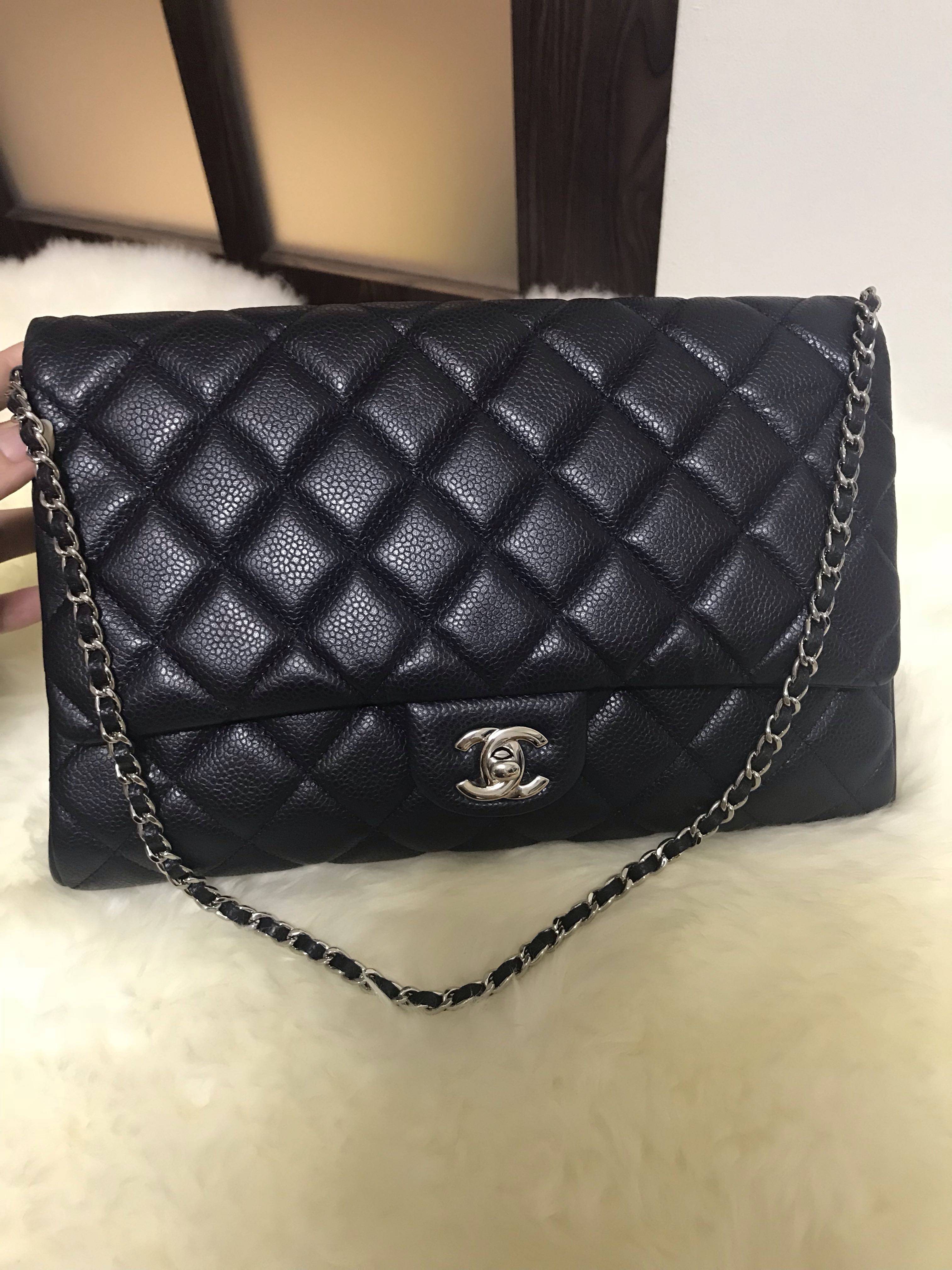 Chanel Timeless Clutch on Chain Caviar Navy With Shw