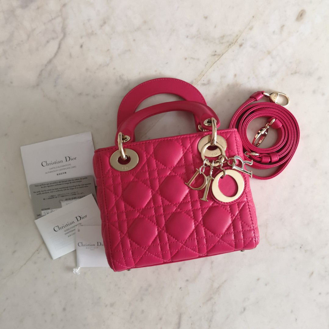 Dior Mini Lady Dior In Fuchsia Lambskin With Ghw Luxury Bags Wallets Handbags On Carousell