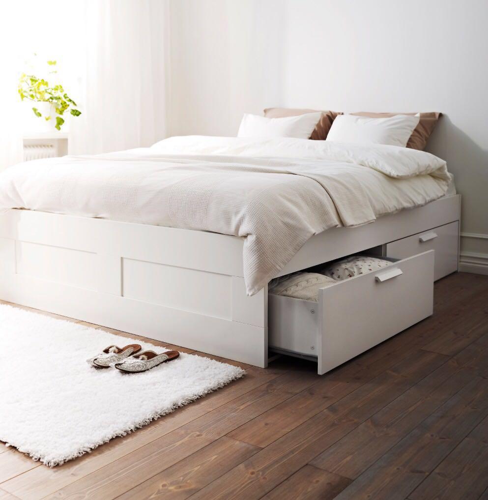 IKEA Brimnes Queen size Frame with Mattress for 300, Furniture & Home