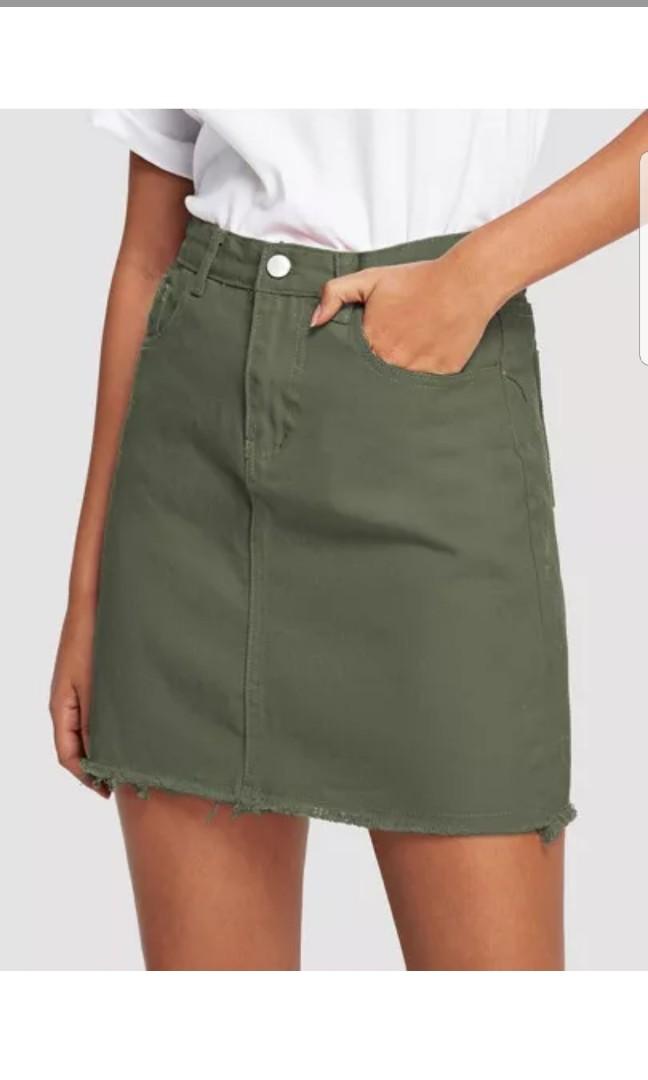 dark green denim skirt