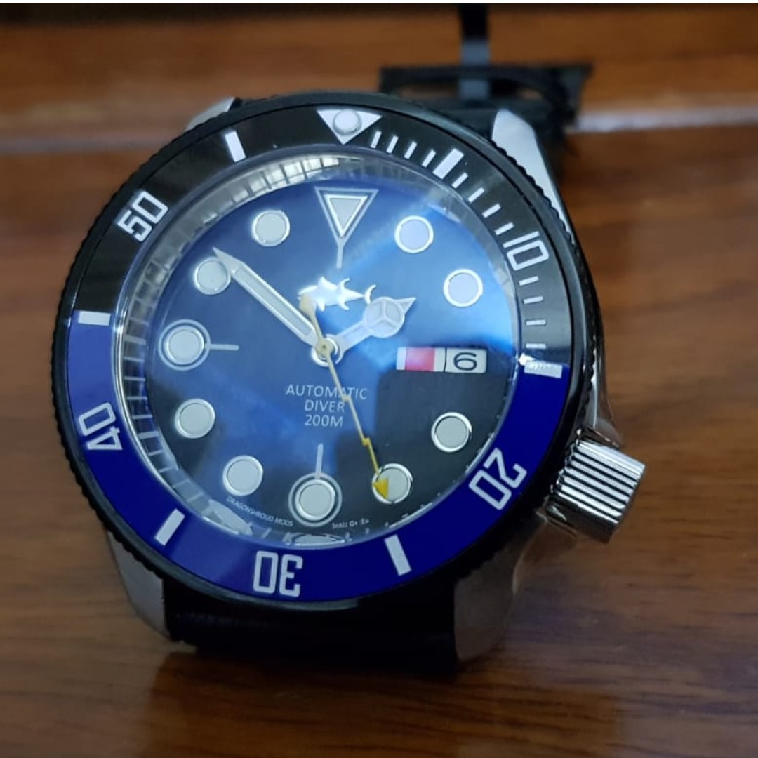 Seiko SKX007 Black MOP Dial Sub Batman Mod. Luxury Watches on Carousell