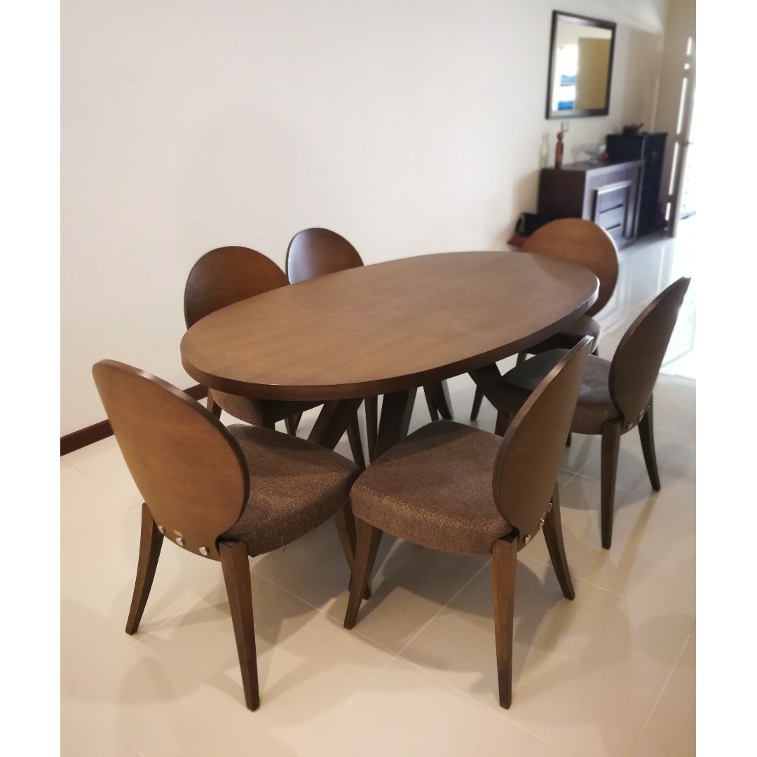 JAN55 Solid Wood Oval Dining Table w/ 6 Chairs, Furniture & Home