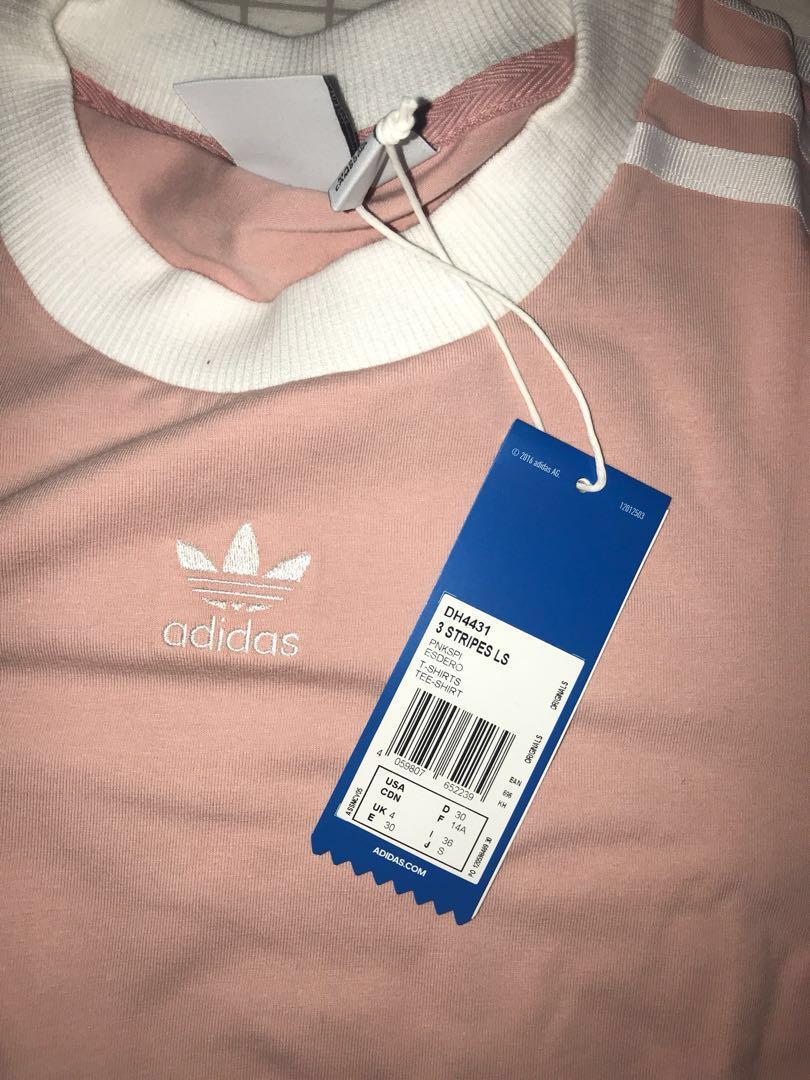 adidas originals three stripes long sleeve shirt baby pink