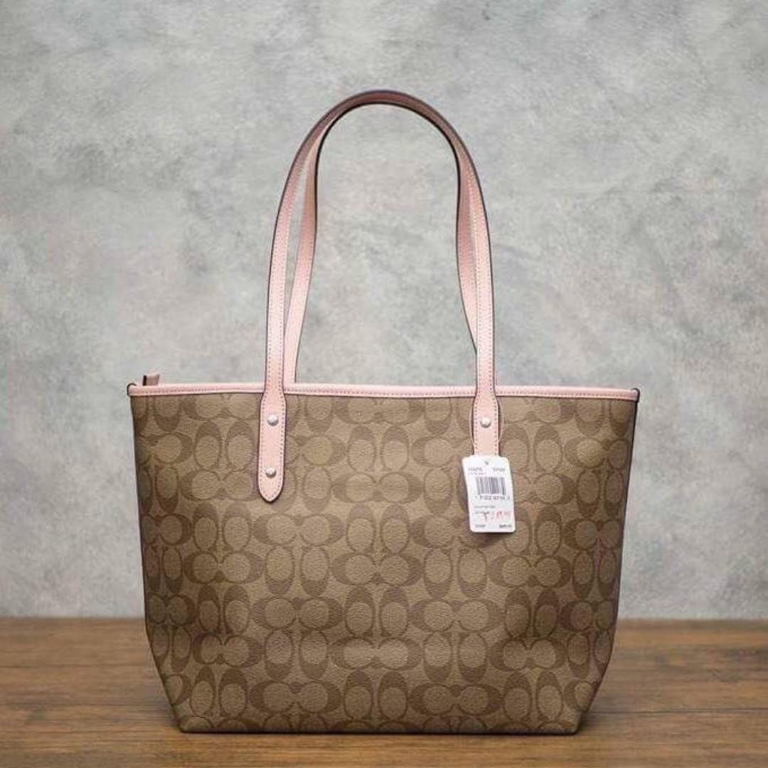 Coach Reversible City Tote Signature Light Khaki/ Light Pink F36658