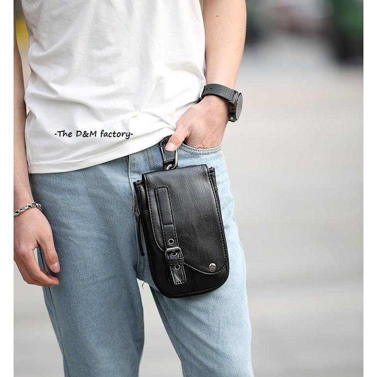 Black Pouch Leather Men Belt Pouch Bag Sport casual