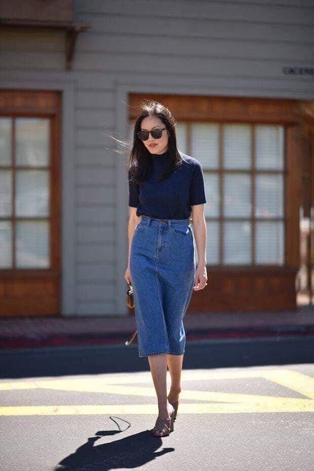 Black top denim skirt terno, Women's 