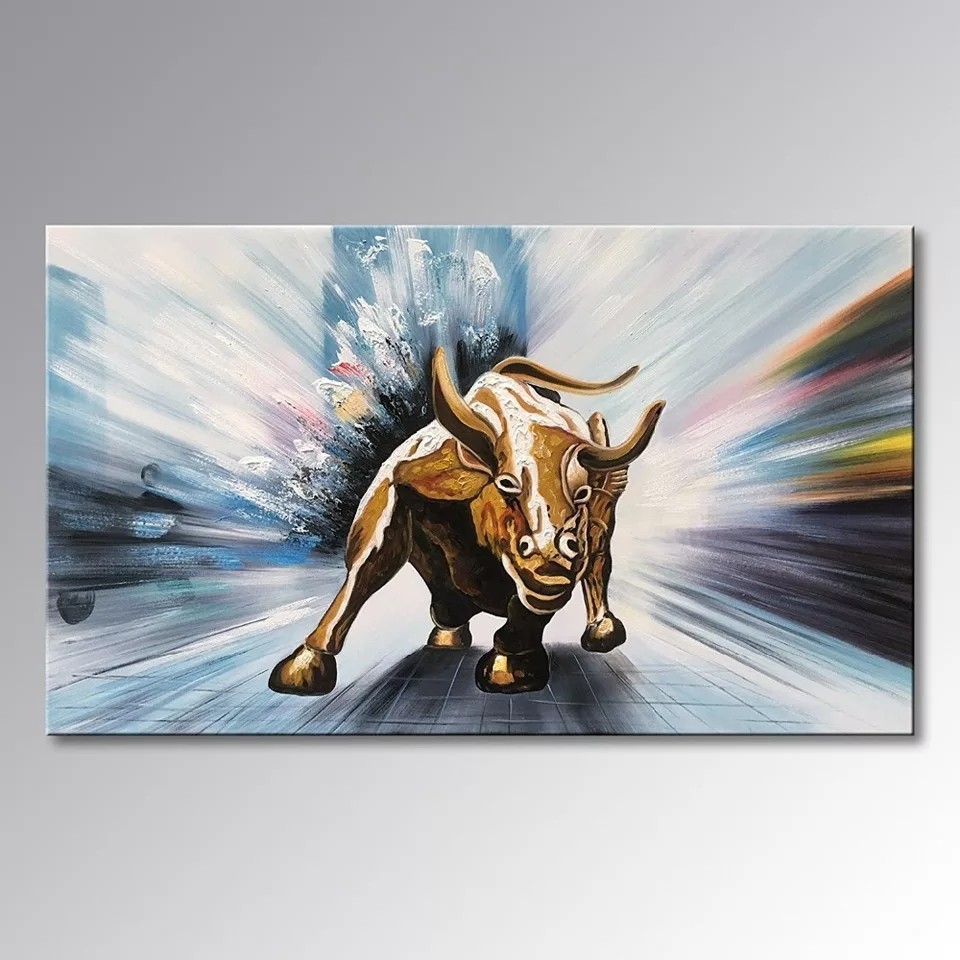 Charging Bull Handpainted Oil Painting Design Craft Handmade