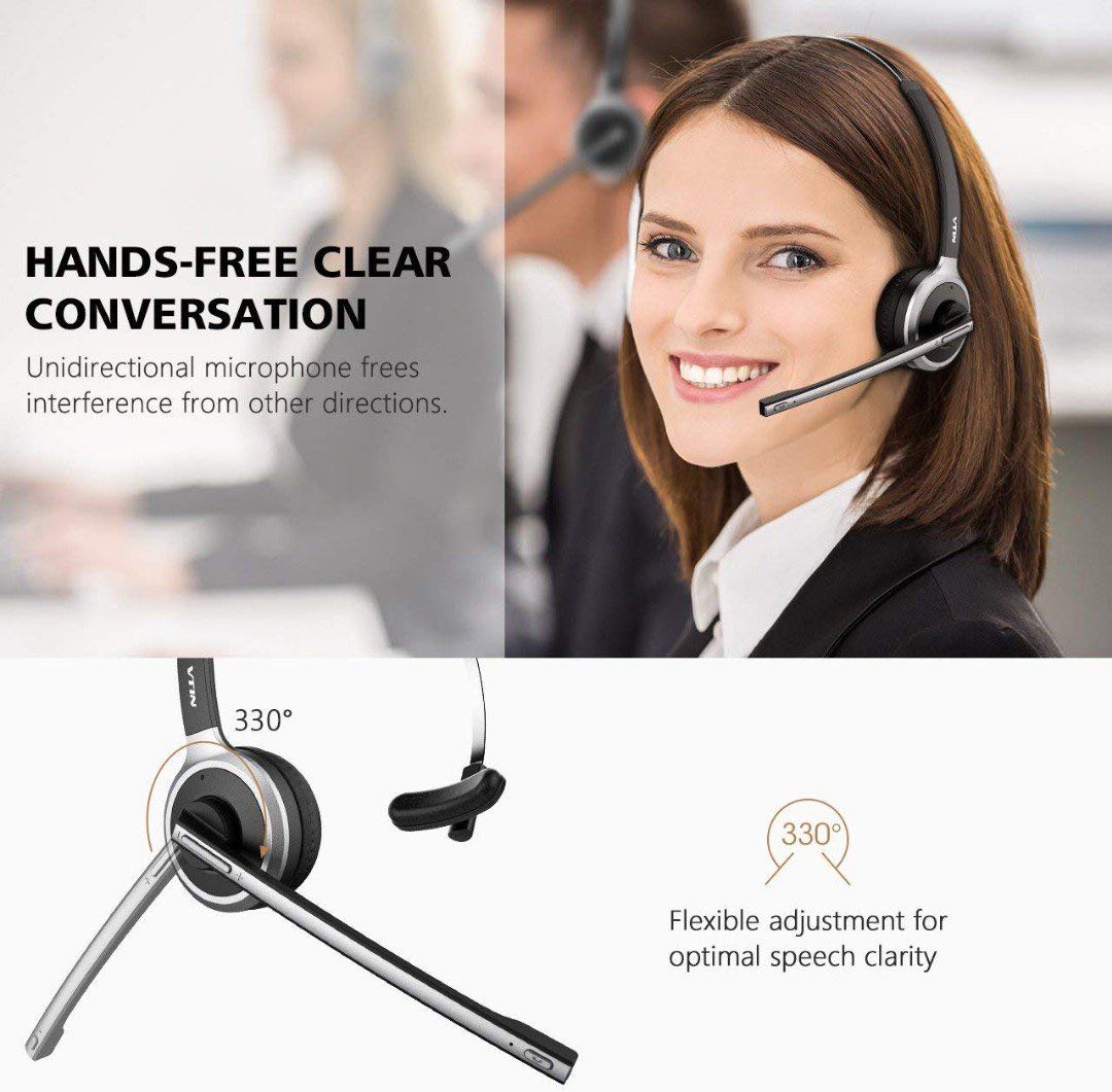 E425 Vtin Bluetooth Headset with Microphone Wireless Headset Computer Headphone Lightweight and Hands Free with Mic Stereo Over the Head Business Headset for Skype Call Center PC Phone Mac Audio Headp...
